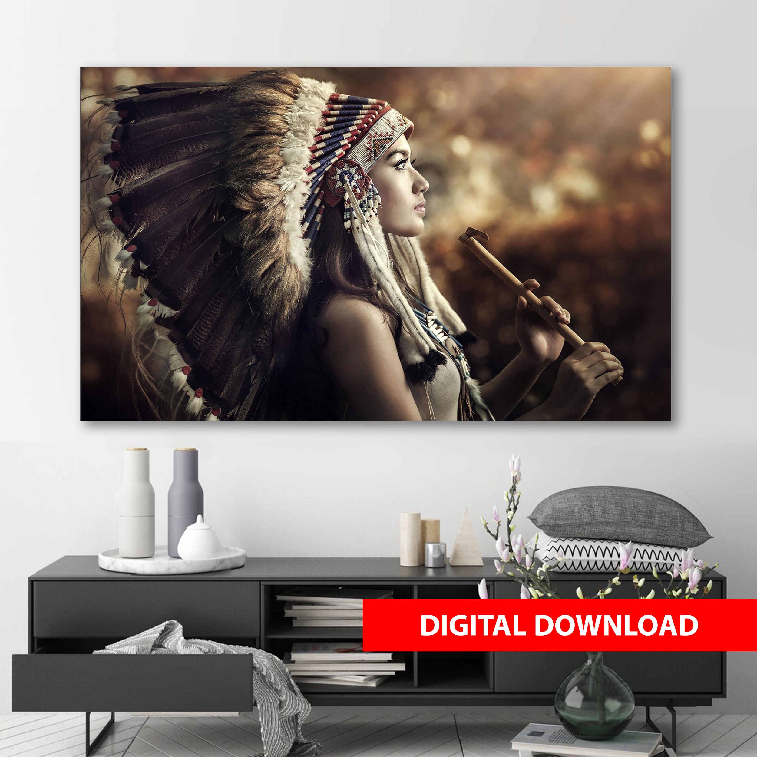 Native american woman Wall Art, Canvas and Poster digital image high quality 300 dpi. Downloadable