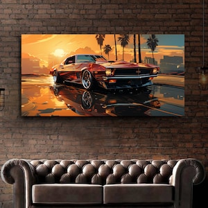 GTA 6 Car generated in Midjourney AI. GTA Vice City. Print on natural canvas. Cool decor for home and office. A high quality.
