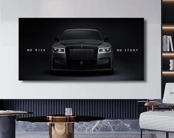Rolls Royce - Sin riesgo, no hay historia. Impresión en lienzo o póster de motivación para pared / Decoración de pared para el hogar / Lienzo listo para colgar
