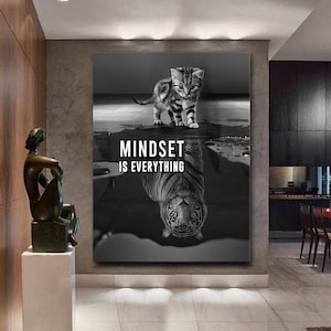 Tiger mindset is everything. Wall Art Canvas with motivational text on natural canvas or poster. High Quality