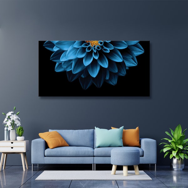 Dahlia pinnata Blue Flower Wall Art Canvas Print. High Quality and poster print. Home decor. CANVAS READY to Hang.