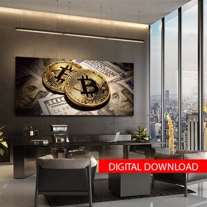Bitcoin & Dollar bill. Cryptocurrency. Printable Digital, Download PNG for print