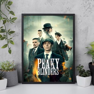 Peaky Blinders Framed Canvas Wall Art – Black & Blue TV Show Print