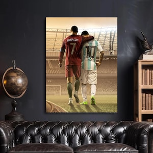 Ronaldo with Messi. Two legendary football players. Wall Art Canvas or paper Poster, Football Legends, Soccer Player. High Quality