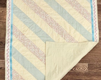Yellow Diagonals baby quilt, handmade, boy or girl, lightweight