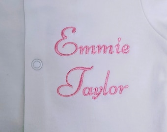 New personalized embroidered any name text baby sleepsuit boy or girl