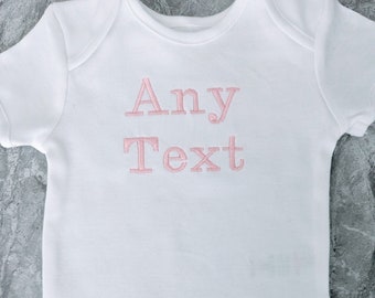 Personalised embroidered baby bodysuit white girls boys unisex gift any text