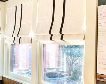 60 Colors Linen Blend Flat Roman Shades, Hardware For Installation Included, Roman Blinds ,Custom Roman Shades With Border in The center
