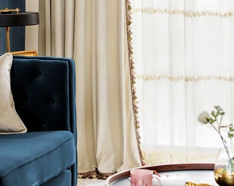 Pair Of Window Curtains With Tassels Bedroom Living Room Etsy