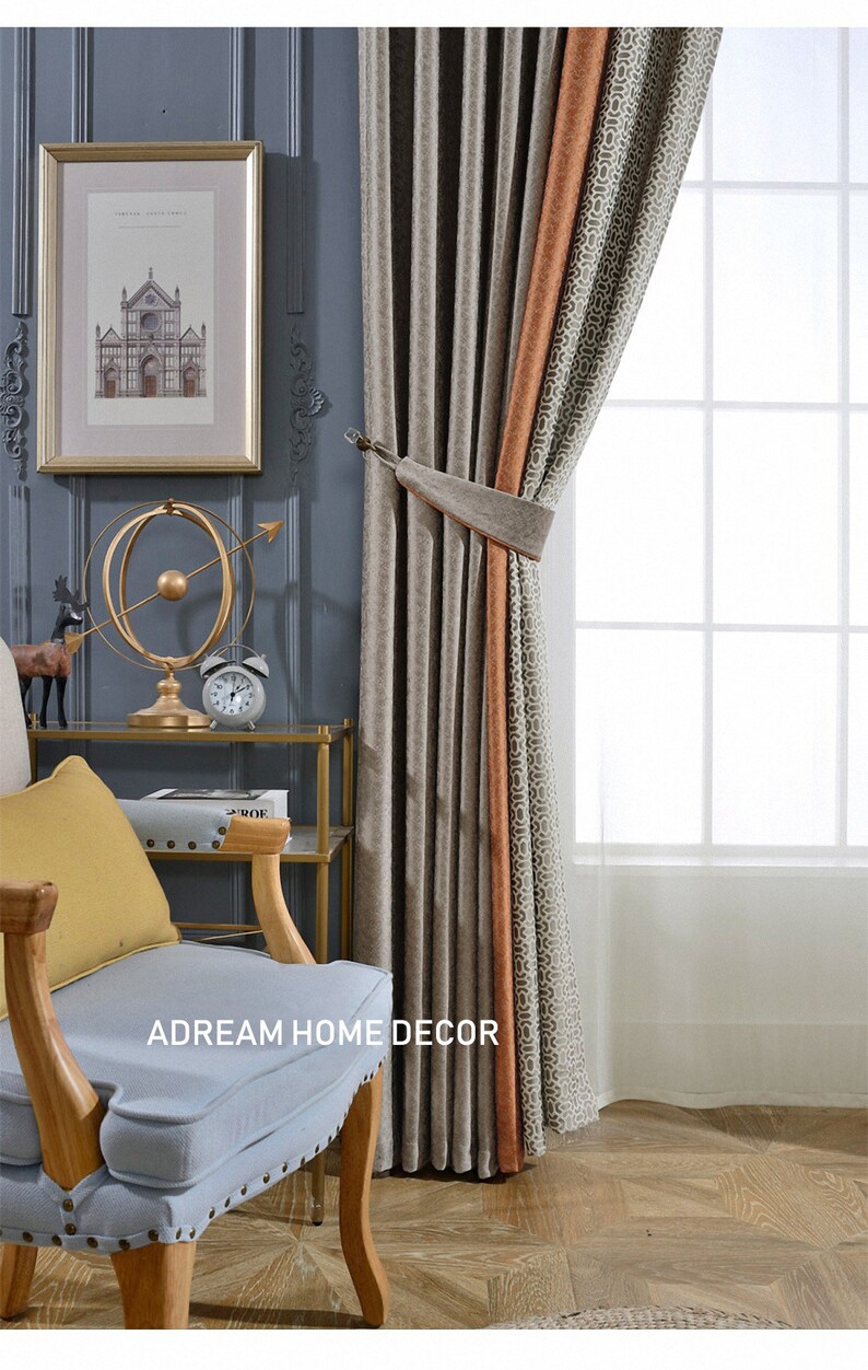 Pair of Luxury High Precision Jacquard Chenille Window Curtains Bedroom,Living Room Curtains Blackout Curtain,Beige Custom Curtains