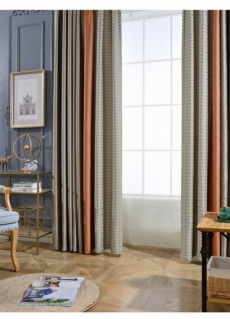 Pair of Luxury High Precision Jacquard Chenille Window Curtains Bedroom,Living Room Curtains Blackout Curtain,Beige Custom Curtains