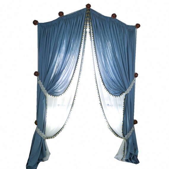 Linen tie top curtains 55inch width 100/% linen custom length grey