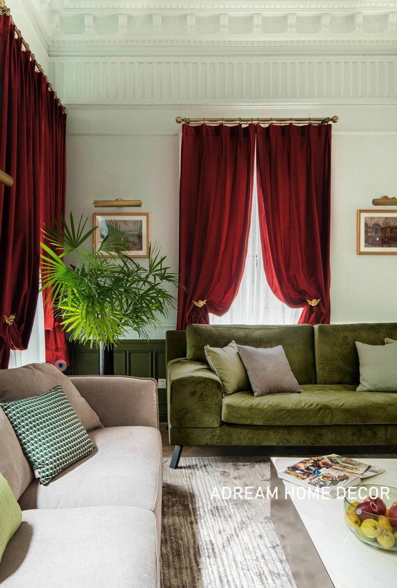 55 Colors Pair Of Cotton Velvet Curtains Dry Cotton Velvet Curtains Dry, Deep Red Velvet Curtains