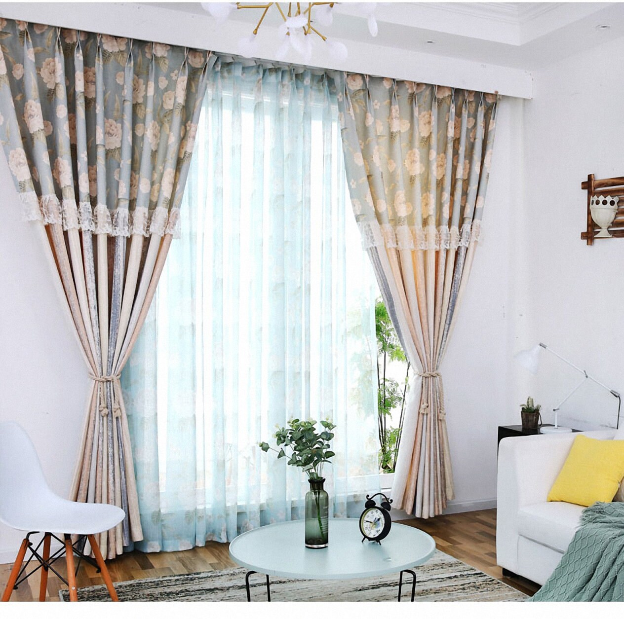 Pair Of Window Curtains Of Flowers Patterns Living Room Etsy