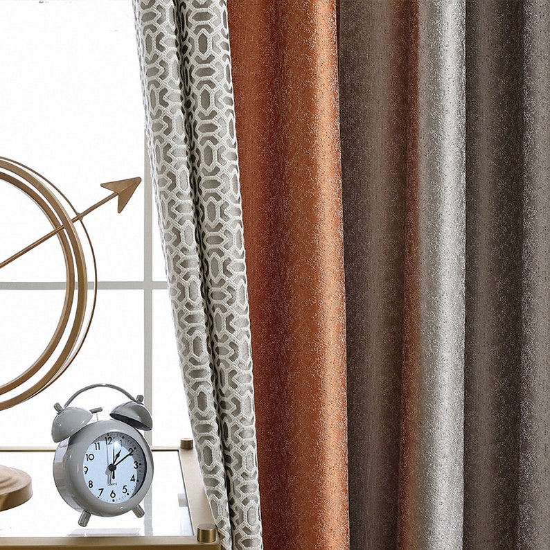Pair of Luxury High Precision Jacquard Chenille Window Curtains Bedroom,Living Room Curtains Blackout Curtain,Beige Custom Curtains