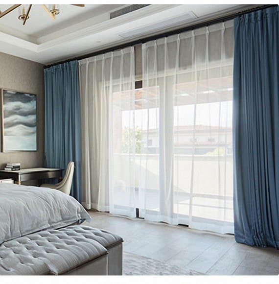 A Pair Of Linen Blend Window Curtains Living Room Bedroom Etsy