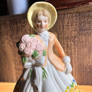 Vintage Hand Painted Porcelain Wind-Up Musical Twirling 7&quot; Victorian Lady Figurine
