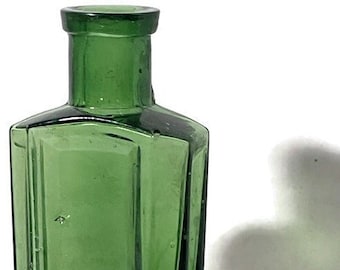 Rare Collectible Antique Emerald Green Glass Quack Medicine or Poison Bottle Circa 1800s Victorian Medicine Bottle Colorful Window Bottles