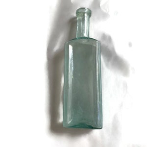 Antique Aqua Glass Extra Large Rectangular Proprietor&#39;s Medicine Bottle Applied Finish Keyed Mold Base Civil War Era
