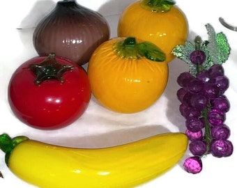 Your Choice of One (1) Mid Century Art Glass Fruits or Vegetables Onion Tomato Oranges Banana Faceted Grapes Bunch