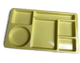 ONE (1) Vintage Yellow Melamine Portioned School Lunch Trays by Prolon Six Sections