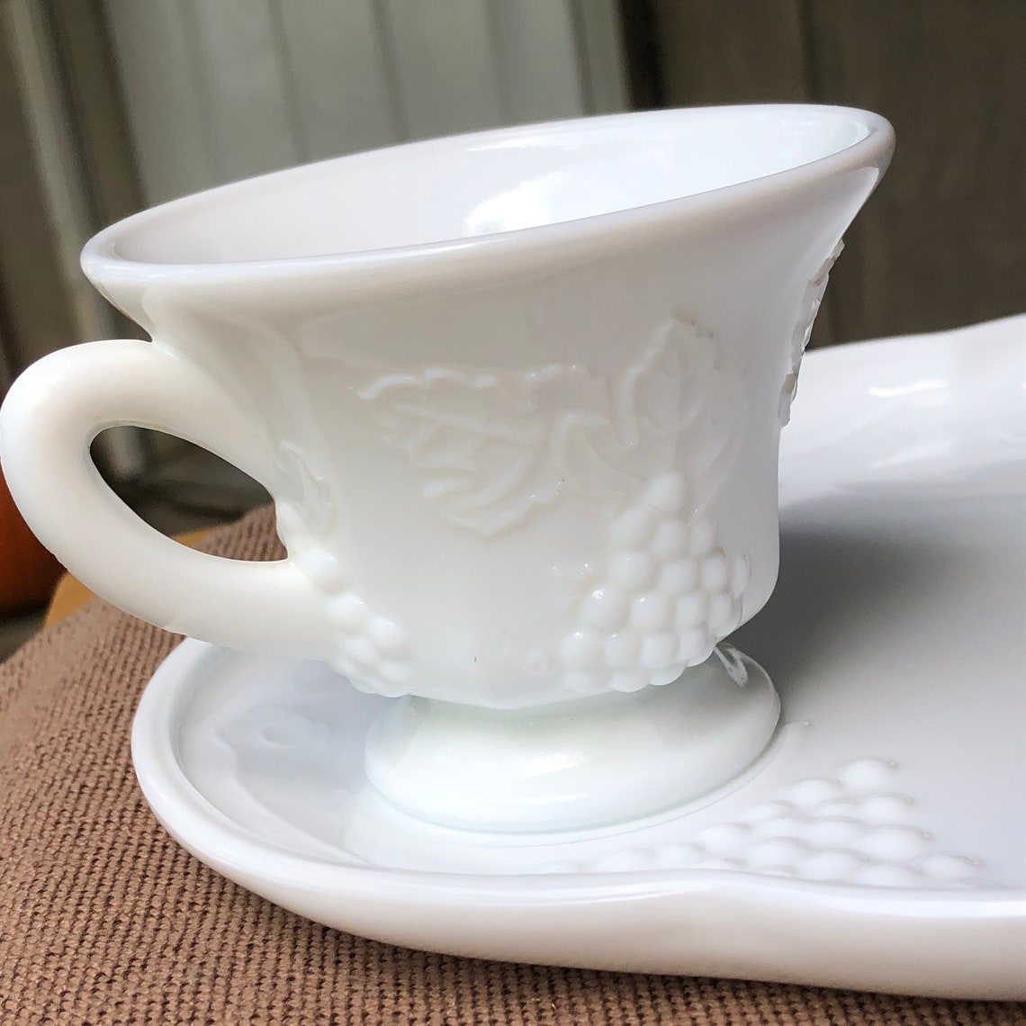 Vintage Milk Glass Snack Set Colony harvest Snack Etsy