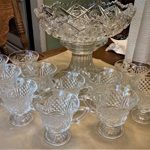 Vintage Colony Glass &quot;Baroque&quot; Clear Footed Punch Bowl Cups or Colony &quot;Baroque&quot; Punch Bowl Stand