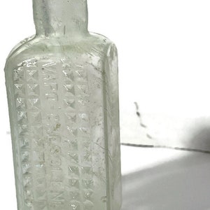 Antique Clear Square Raised Diamond Texture Embossed Glass Vapo-Cresolene Poison Bottle Circa the Late 1800s to Early 1900s