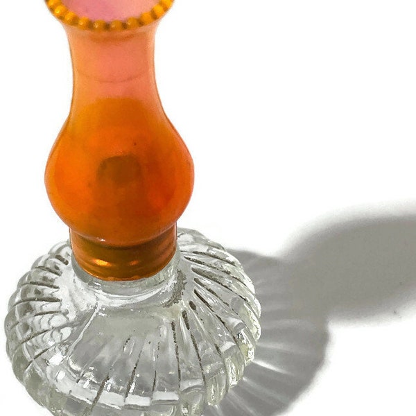 Vintage Mid Century Modern Figural Oil Lamp Clear Glass Miniature Perfume Cologne Bottle with Original Cap & Cover Circa the 1960s