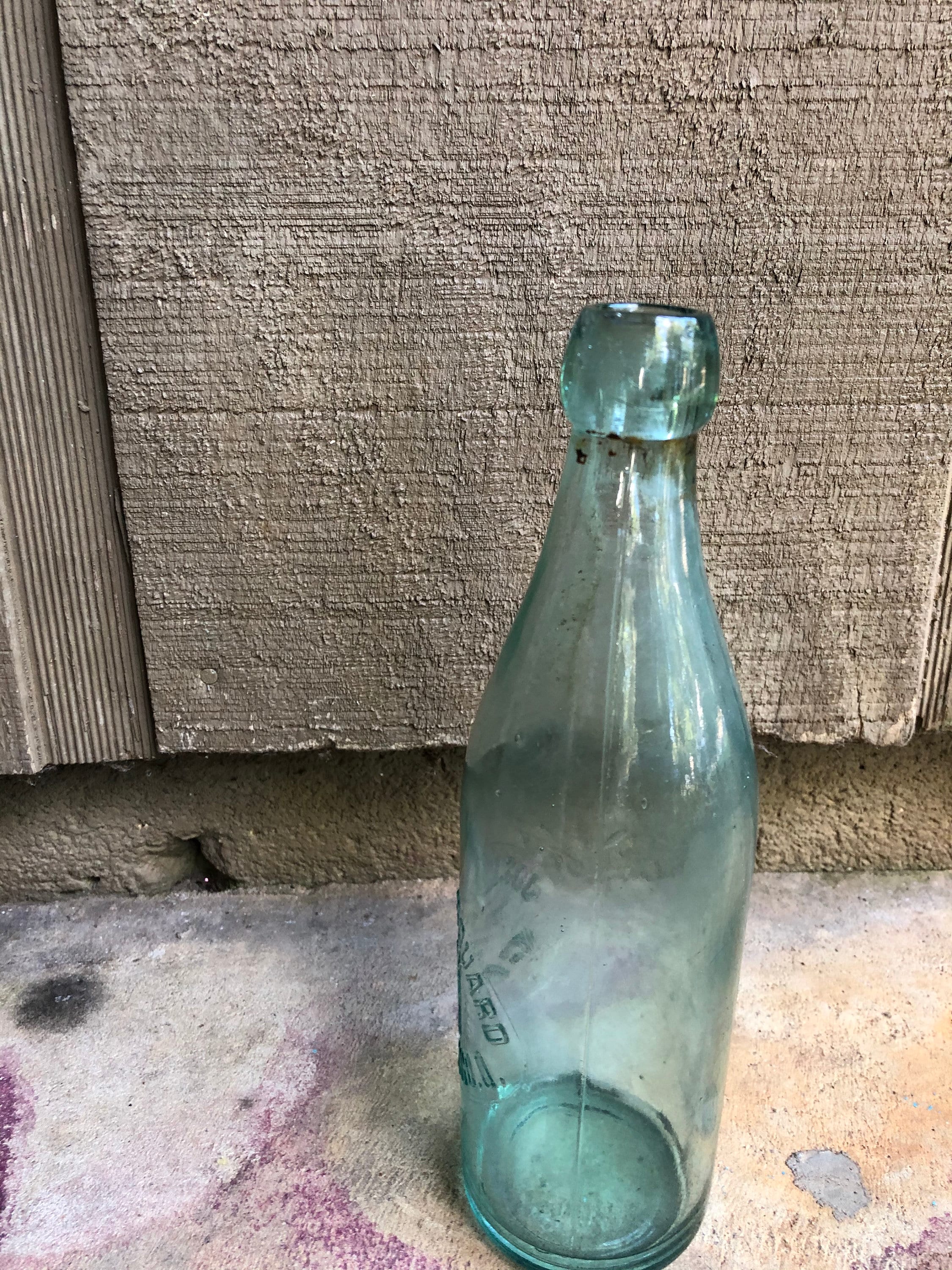 Large Aqua Glass Embossed Antique Blobtop Bottle Cleveland Etsy