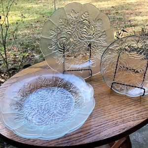 Vintage Clear Glass &quot;Livia&quot; Dinnerware by Pasari Crystal Dinner Plates, Mugs, Round Bowl, Coupe Soup Bowls