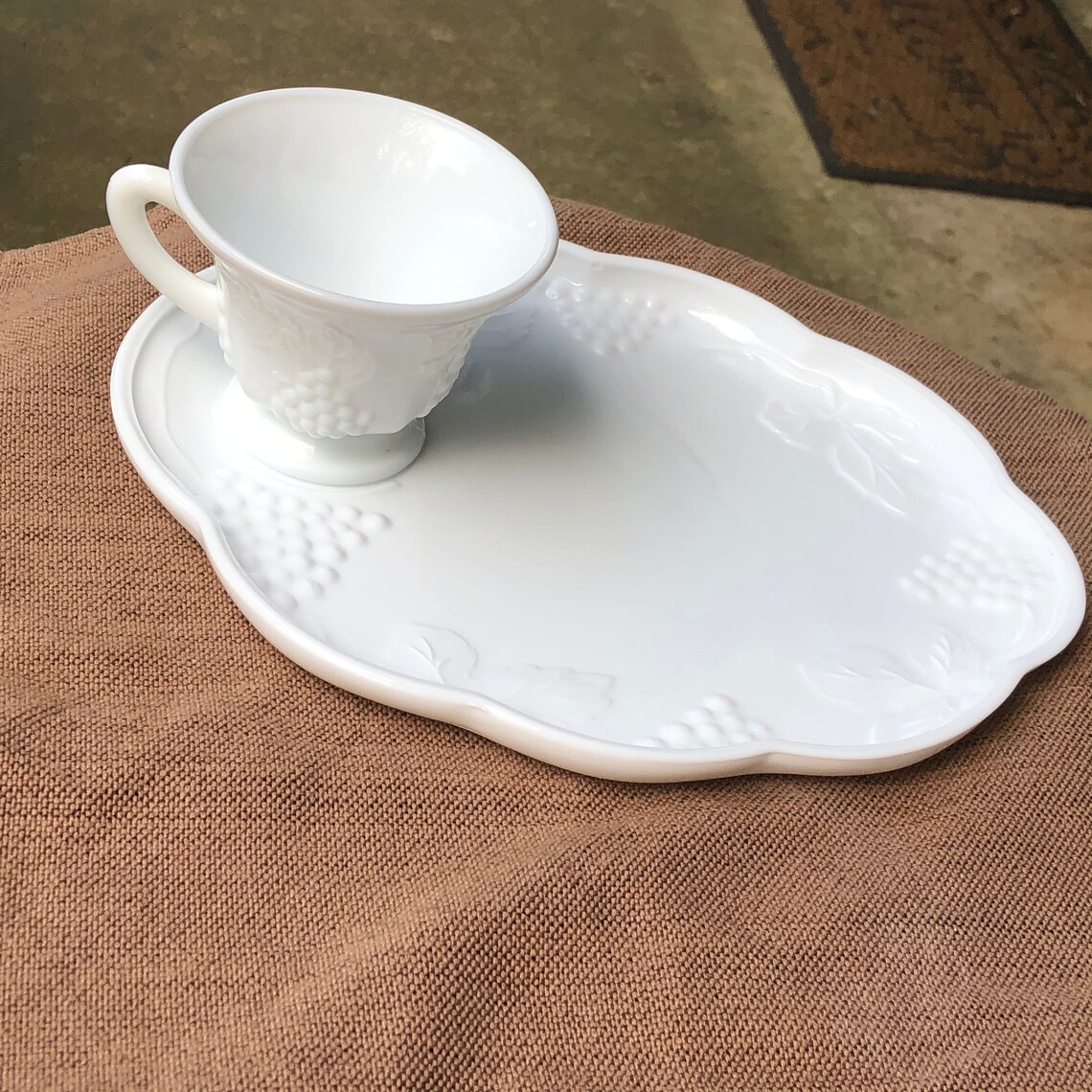 Vintage Milk Glass Snack Set Colony harvest Snack Etsy