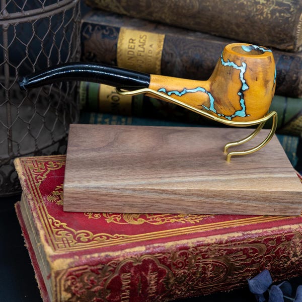 Handcrafted Tobacco Pipe with Blue Resin Inlay
