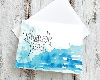 Digital Abstract Thank you Card, Blue Watercolor Abstract, Digital Thank you card