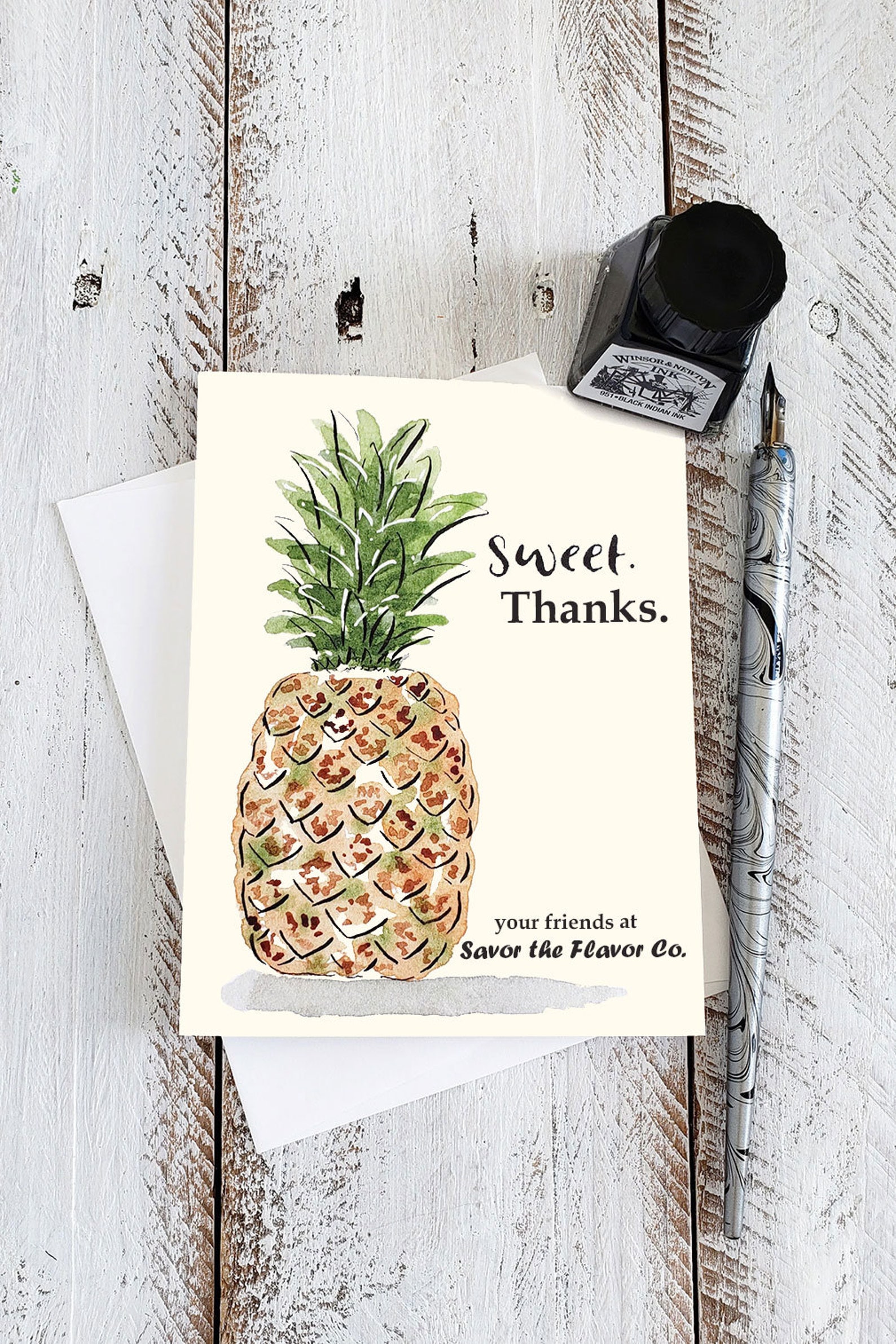 Pineapple Thank You Card Template, Editable Card, Thank You Card ...