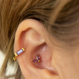 Lilac Cartilage Hoop -  Helix Hoop Earrings - Sterling Silver Earring - Tiny Hoop Earring - Lilac Hoop Earring
