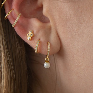 Pearl hoop earrings - Cz earrings - Minimalist earrings - Hoop Earrings - Thin hoops - Huggie hoops - Gold hoops - Silver hoops - Hoops