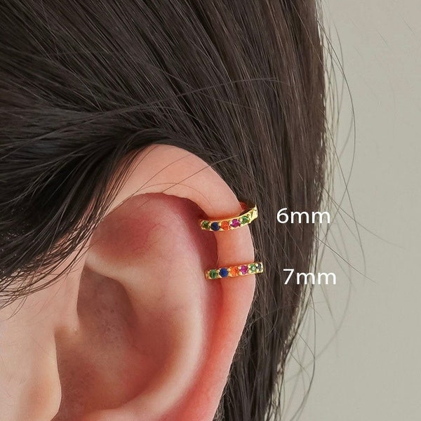 Rainbow Cartilage Hoops - Multicolored cz tiny hoop - Minimalist hoop - Huggie hoop earrings - Dainty earrings -hoop earring -Huggie earring