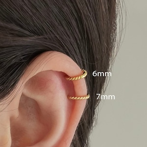 Tiny braided Cartilage Hoops - Cable hoop earrings - Gold braided hoop - Silver Cable hoop earrings - Sterling Silver earring