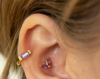 Lilac Cartilage Hoop -  Helix Hoop Earrings - Sterling Silver Earring - Tiny Hoop Earring - Lilac Hoop Earring
