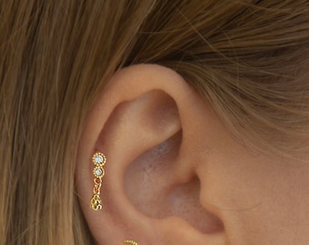 Cartilage cz drop earrrings - Sterling Silver Minimalist Earring