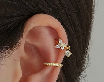 Butterfly hoop earrings - Cartilage hoop earrings - Cz dangle charm hoops - Cz earrings - Minimalist earrings - Tiny Hoop Earrings