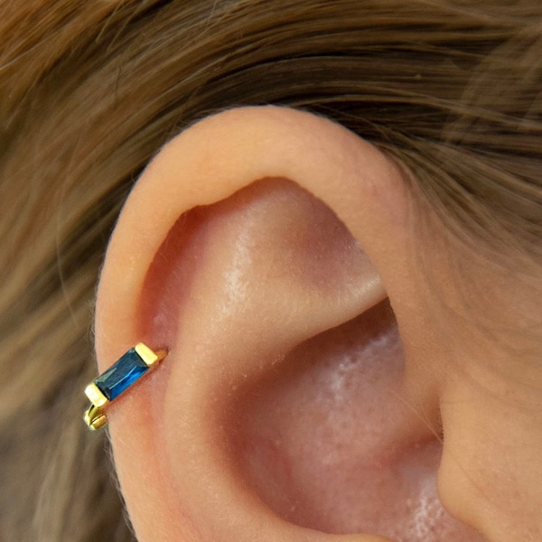 Sapphire Cartilage Hoop -  Helix Hoop Earrings - Sterling Silver Earring - Tiny Hoop Earring - Sapphire Hoop Earring