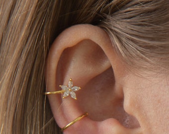 Flower Ear Cuff No Piercing - Sterling Silver Ear Cuff