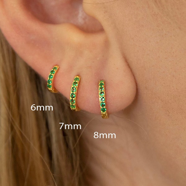 Emerald tiny gold hoops - huggie hoops - hoop earring - Silver hoop earring - Gold hoop - Minimalist earring- Dainty hoop - small hoops