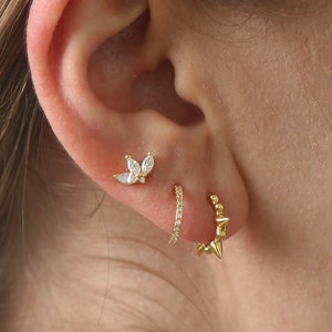 Three CZ Dainty Stud Earring - Sterling Silver Stud Earring - Tiny Minimalist Stud Earring