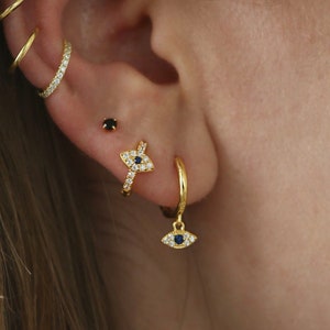 Evil Eye hoop earrings - Cz evil eye earrings - Huggie earring - Dainty earring - Hoop earrings - Silver hoop earrings - Eye hoop earrings