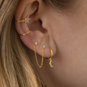 Two studs chain earring - Cz chain earrings - Dainty chain stud earrings - Perfect Daily earring