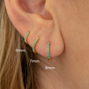 Turquoise hoop earring - Sterling silver earring - Dainty hoop - Huggie hoop - Gold turquoise hoop - Best gift earring - Daily hoop earring