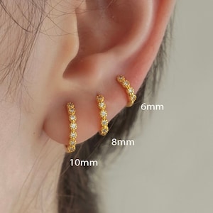 Sterling silver huggie hoop earring - Cz tiny gold hoops - Minimalist Dainty earring - Bezel setting cz hoop earrings